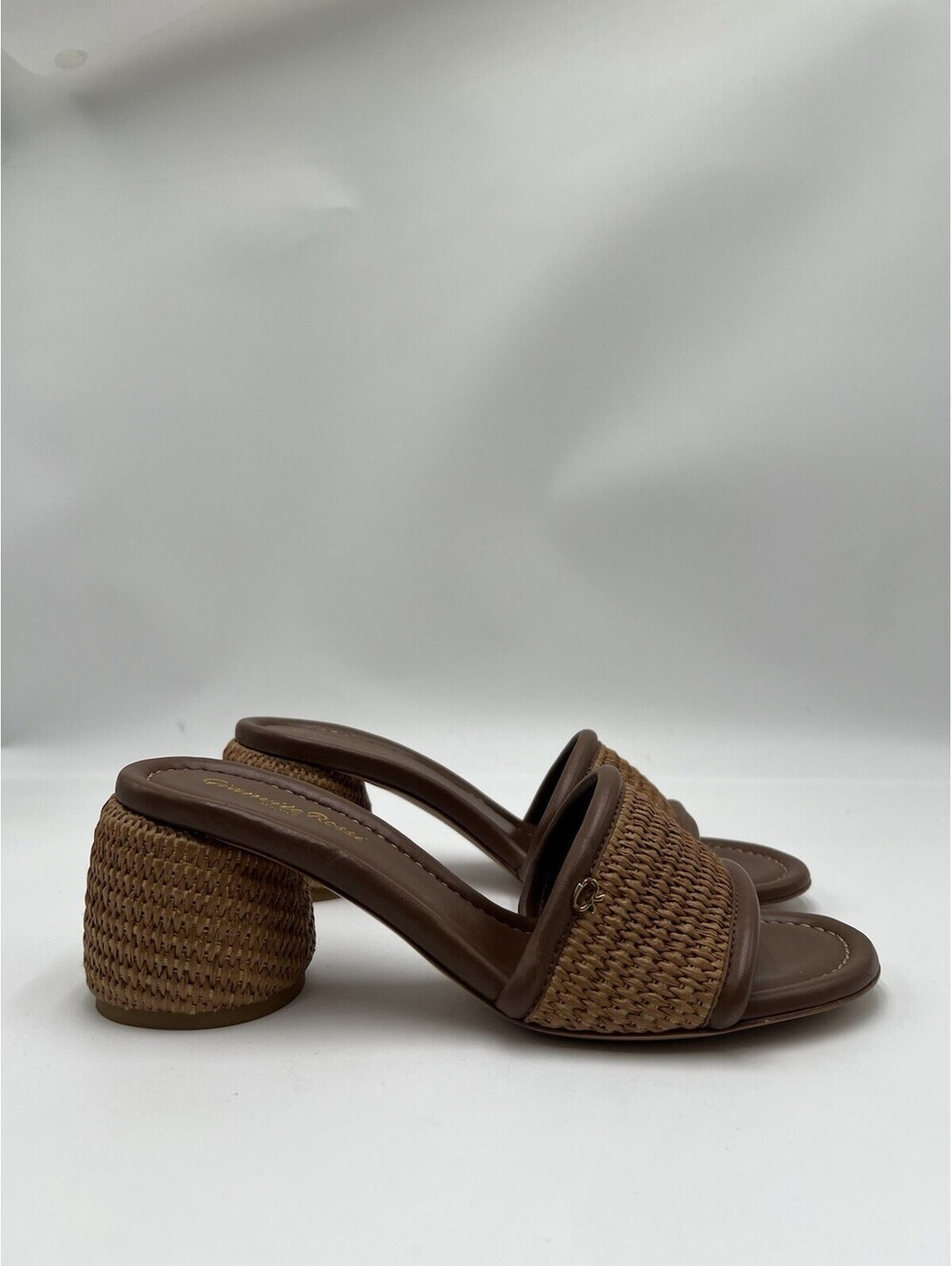 Gianvito Rossi Marbella 60mm leather-trimmed raffia mules In Brown Size 39.5
